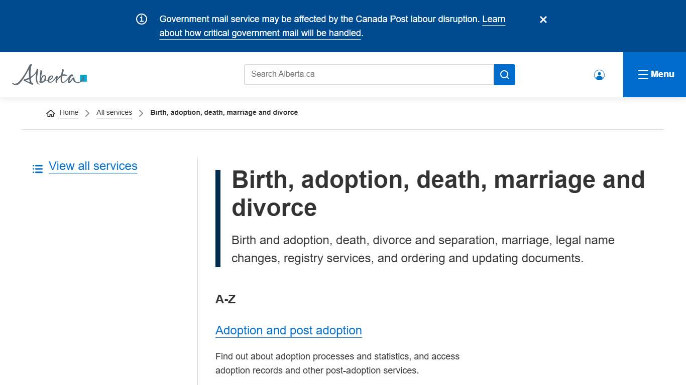 Birth, adoption, death, marriage and divorce Alberta.ca
