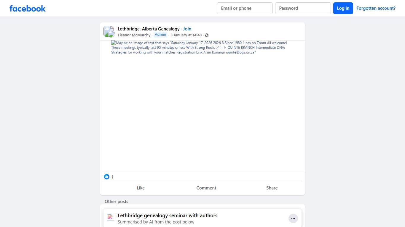 Lethbridge, Alberta Genealogy Facebook